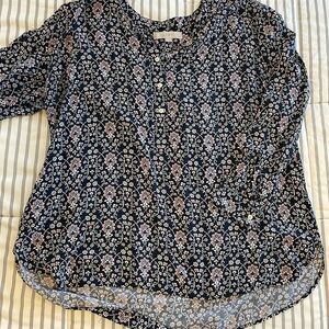 LOFT Navy Blue Red White Floral Tunic XL